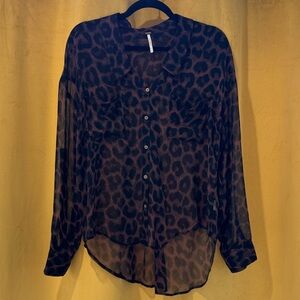 Free People Leopard Button Up Blouse Size Small